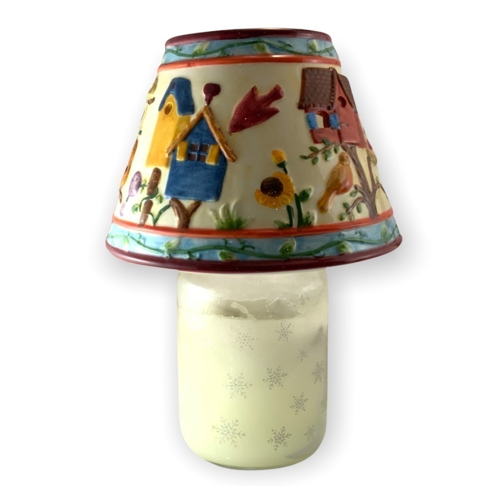 Candle Jar Shade Large Birdhouses Birds Flowers For Yankee Candles Ceramic - Picture 3 of 16